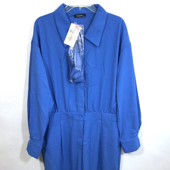 XXL Jumpsuit Long Sleeve Wide Leg Pockets Blue - Picture 3 of 10